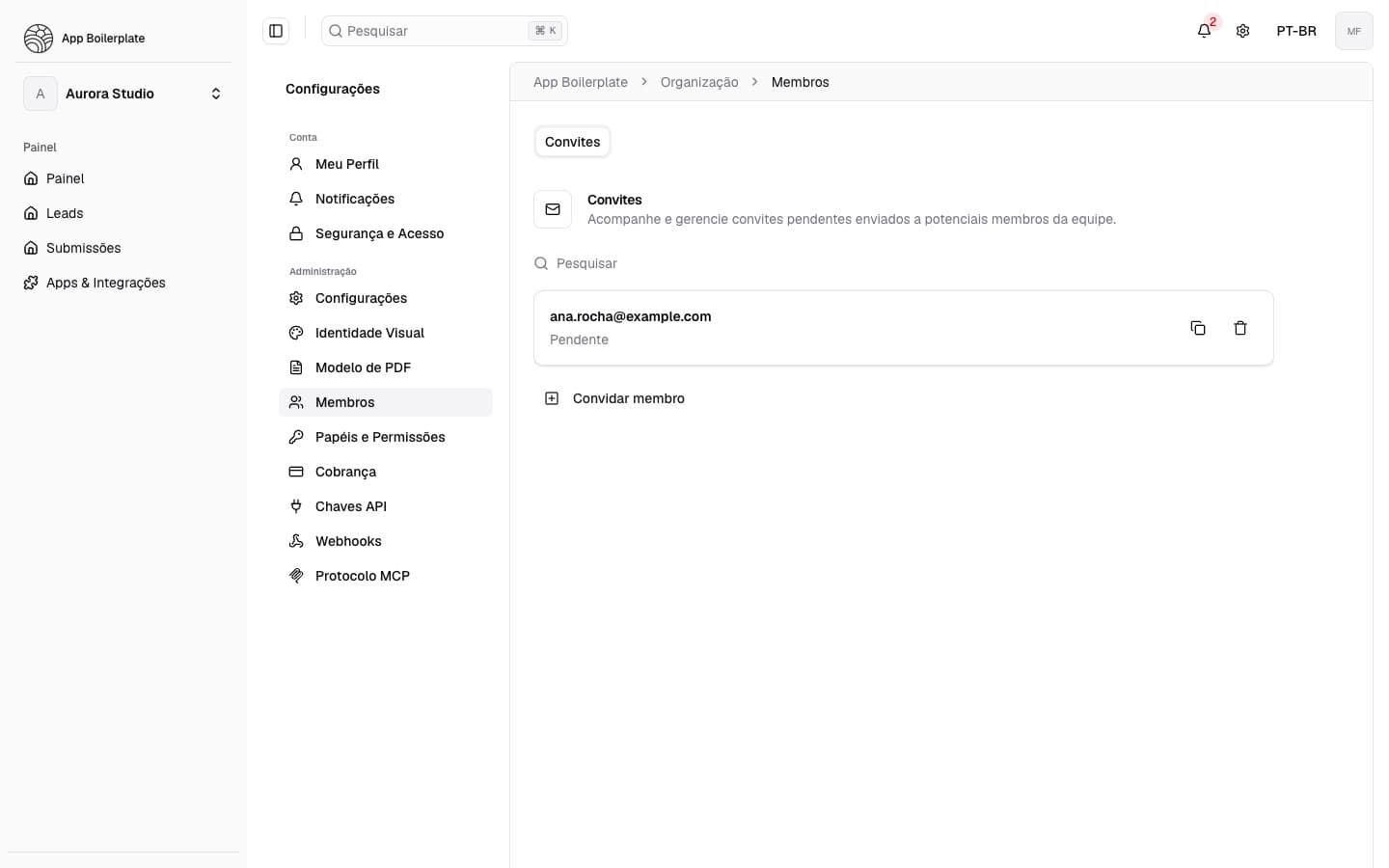 Organization Members page where you can see current members and invite new ones.