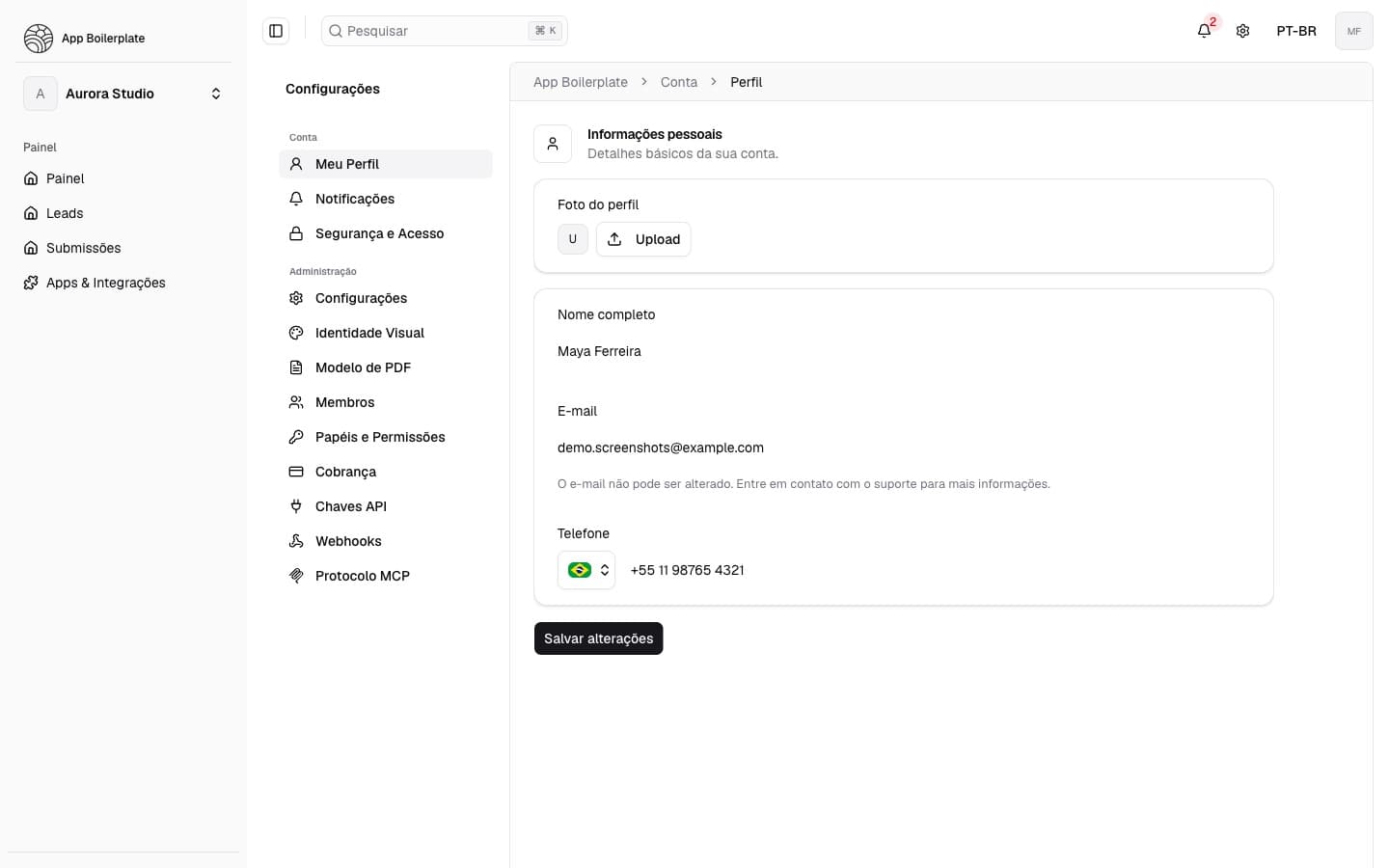 Profile page showing personal information settings.